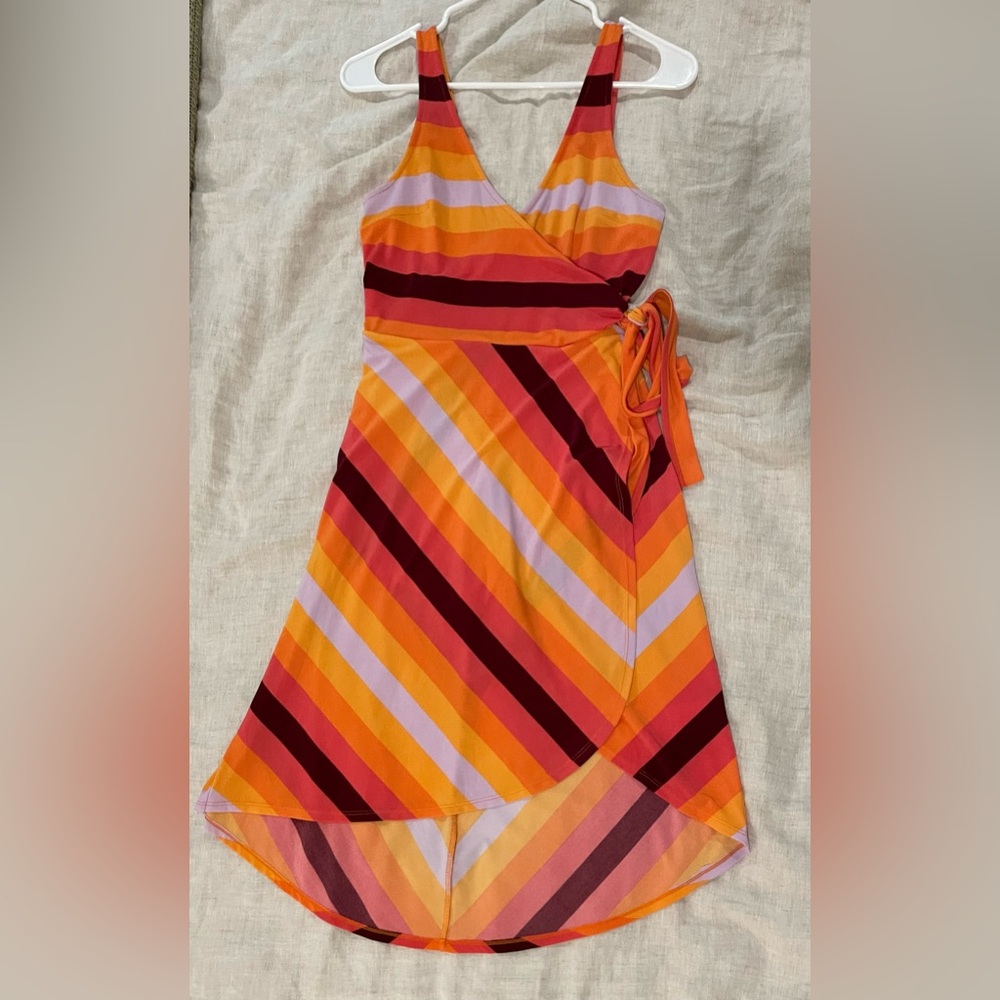 Express | Orange Pink Maroon Mock Wrap Dress